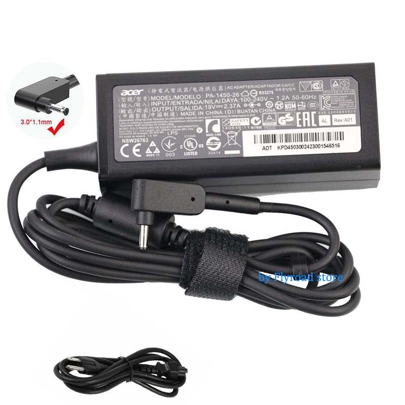 19V 2.37A AC Adapter Charger For Acer Aspire A315-23-A8GY A315-23-R252 Laptop