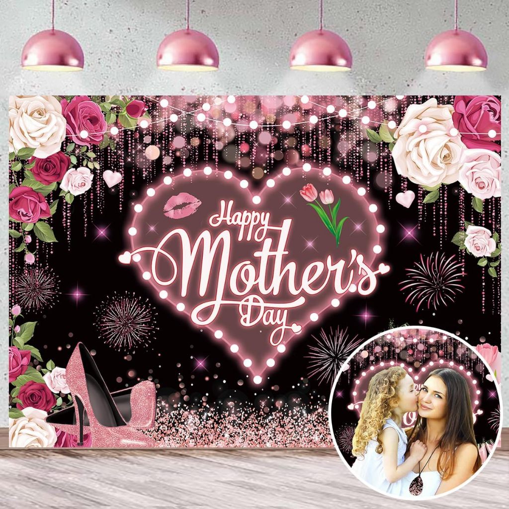 Happy Mother's Day Backdrop for Photography 7x5FT Pink Flowers Love ...