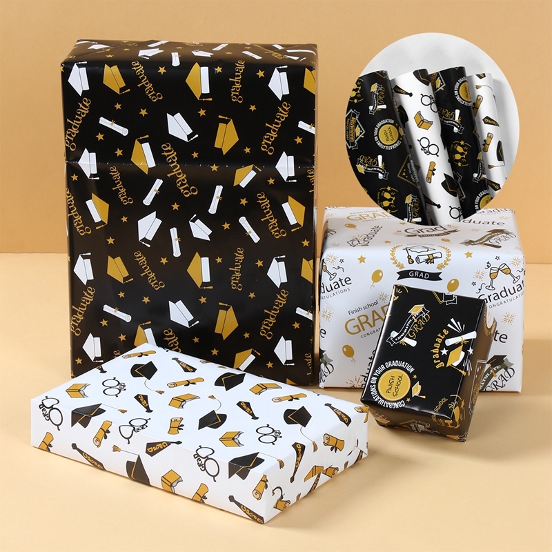 4pcs Mixed Black Gold Graduation Paper Wrapping Graduation Cap 70*50cm ...
