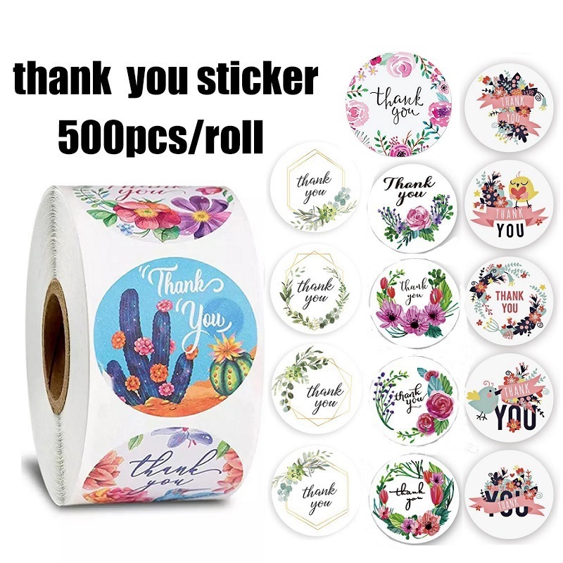500pcs/Roll Thank You Flower Round Seal Sticker Tags Packing For ...