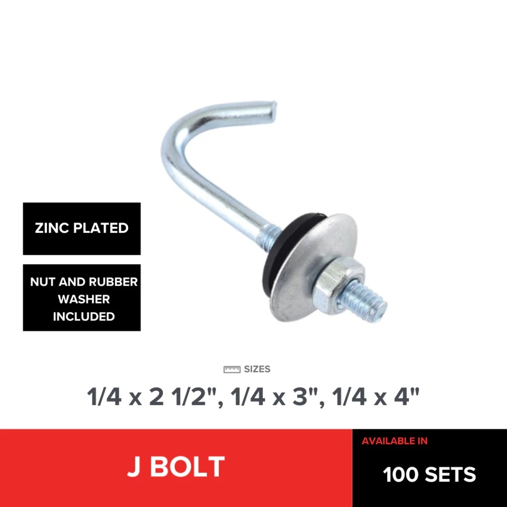 【LOCAL SHIP】J BOLT SET/ HOOK BOLT/ ROOFING SCREW - 1/4 X 2 1/2