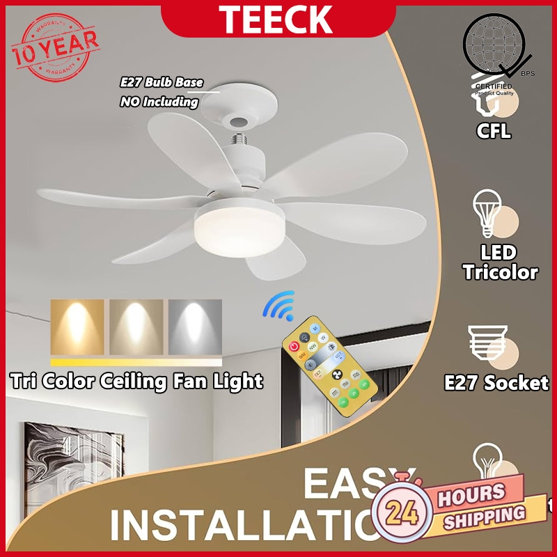 TEECK Ceiling Fan With LED Light With Remote Control Tri Color 6 Blades ...