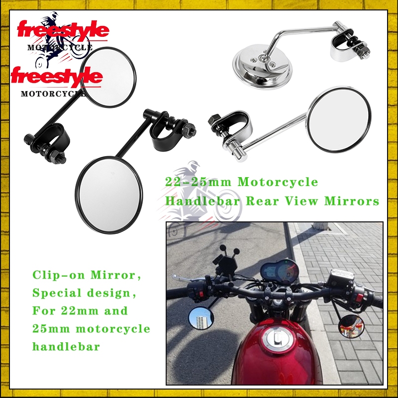 1Pair 22-25mm Motorcycle Handlebar Rear View Mirrors Round Clip-On ...
