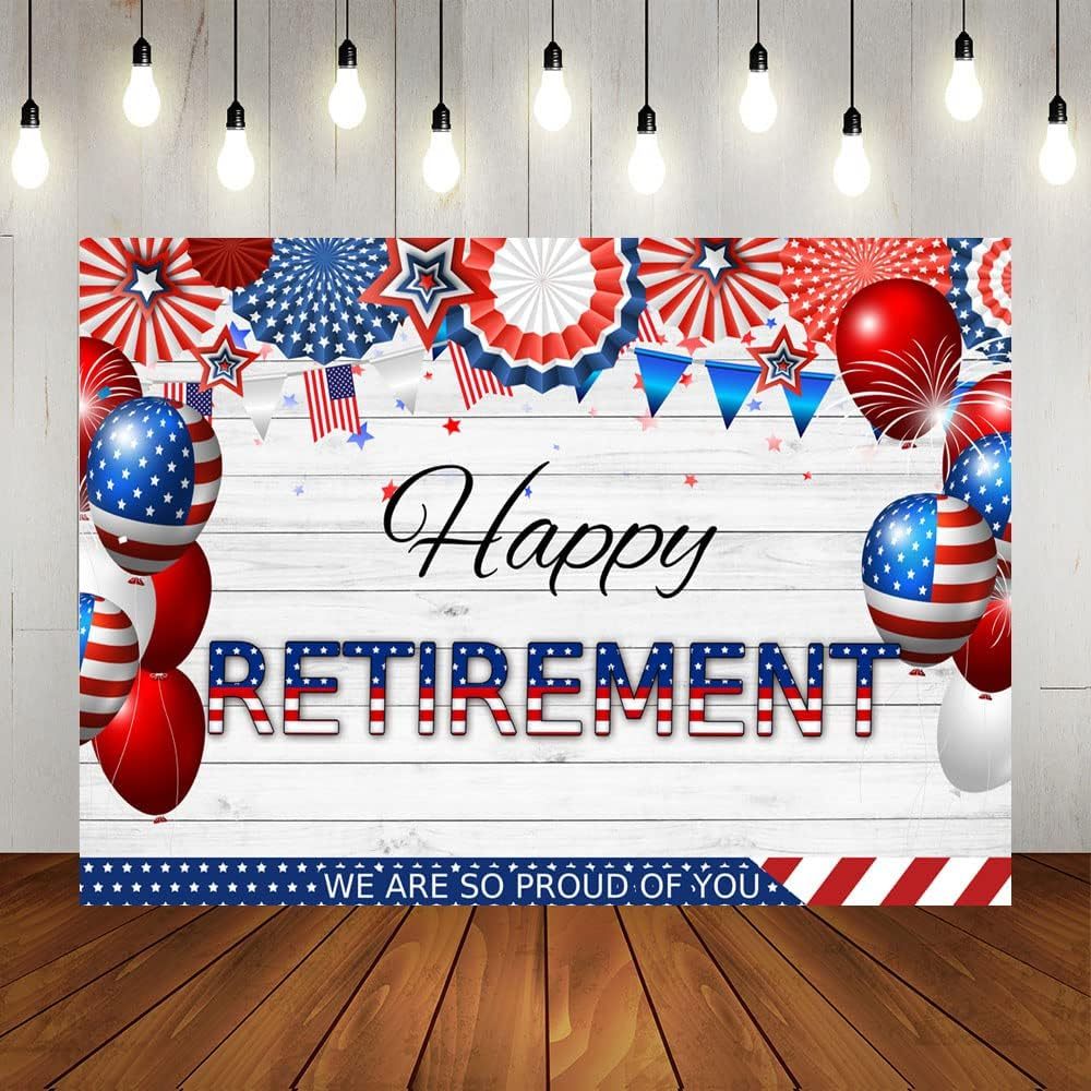 Happy Retirement Photography Backdrop Star Red White Blue Veterans Day ...