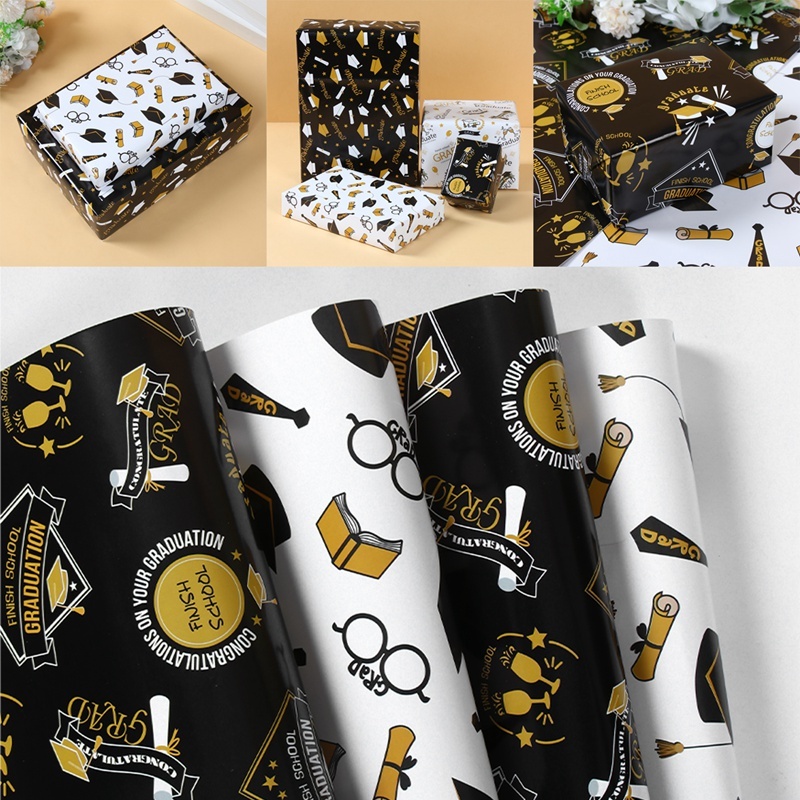Black Gold Graduation Gift Wrapping Paper Roll Stripe Graduation Cap ...