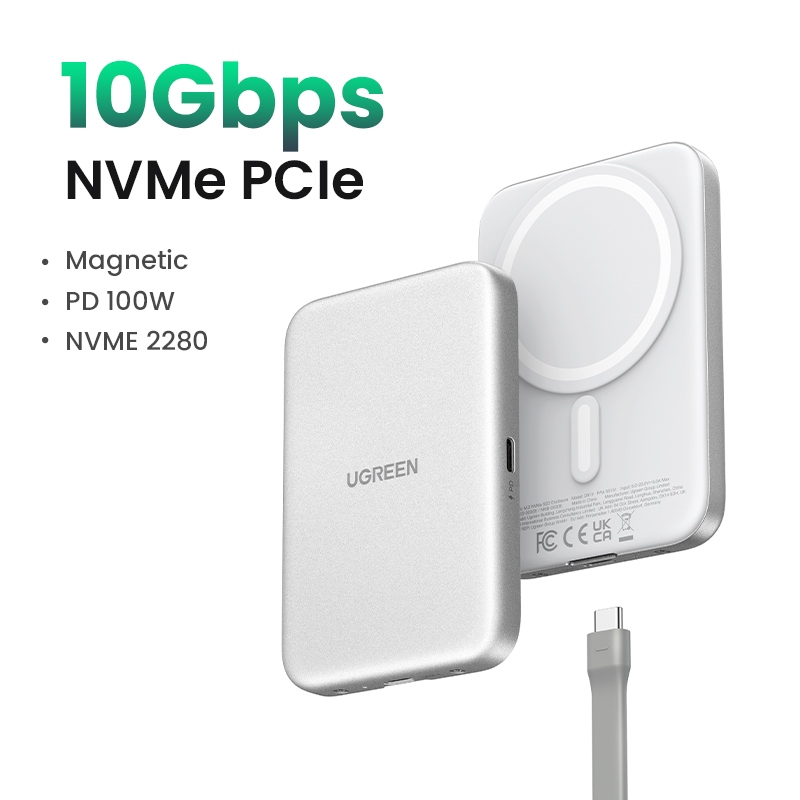 M.2 2230 NVMe SSD-behuizing voor iPhone 15/16 serie USB C 3.2 Gen 2/Gen 3 naar NVMe PCI-E SSD behuizing adapter externe SSD-behuizing met Magsafe voor MacBook, iPad Pro, Android