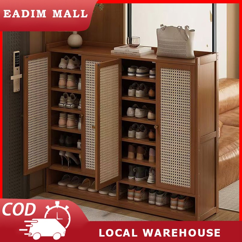 Rattan Shoe Rack Bamboo Organizer Shoe rack Shoe Cabinet Wooden Door ...