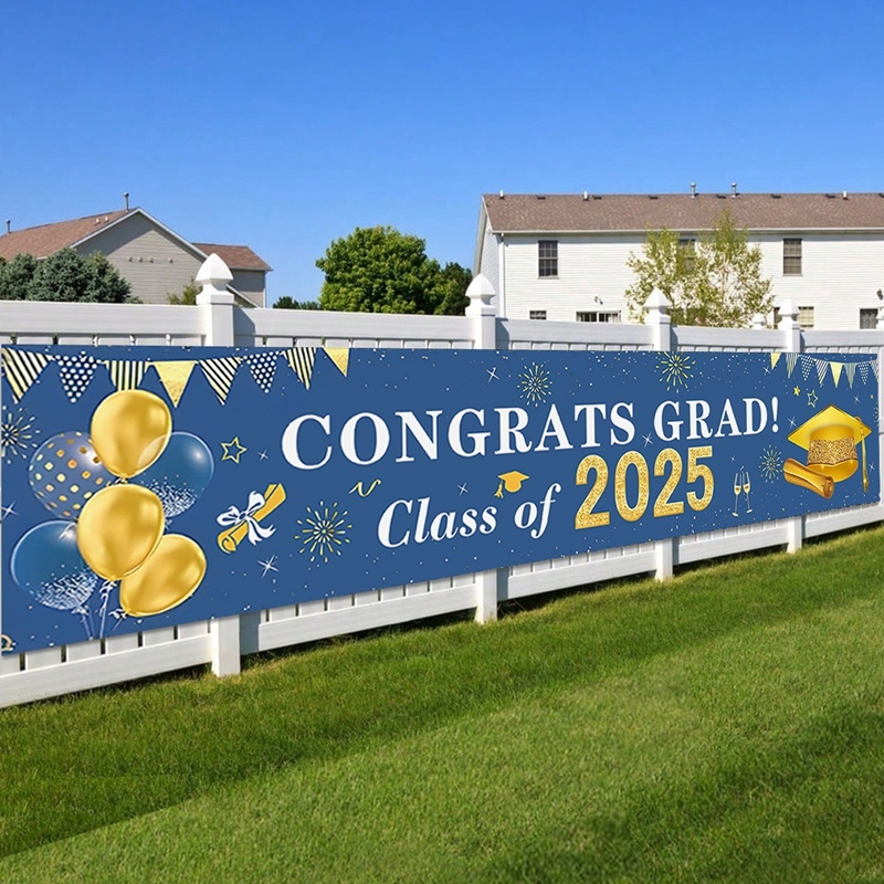 200*40Cm Blue Gold Congrats Grad Class Of 2025 Banner Black Gold ...