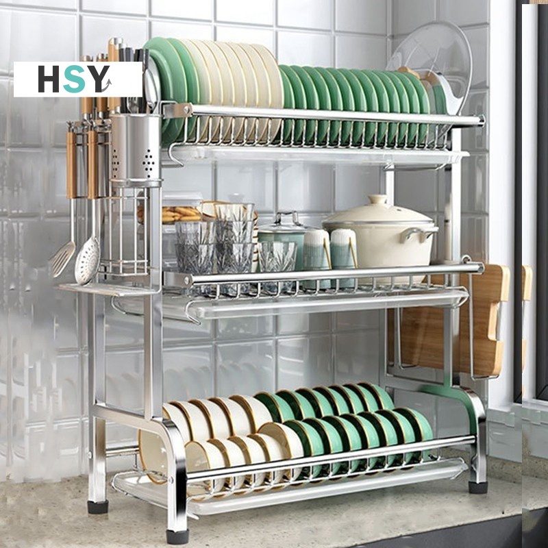 HSY 56cm Dish Rack Stainless Steel With Water Tray Dish Drainer Rack ...