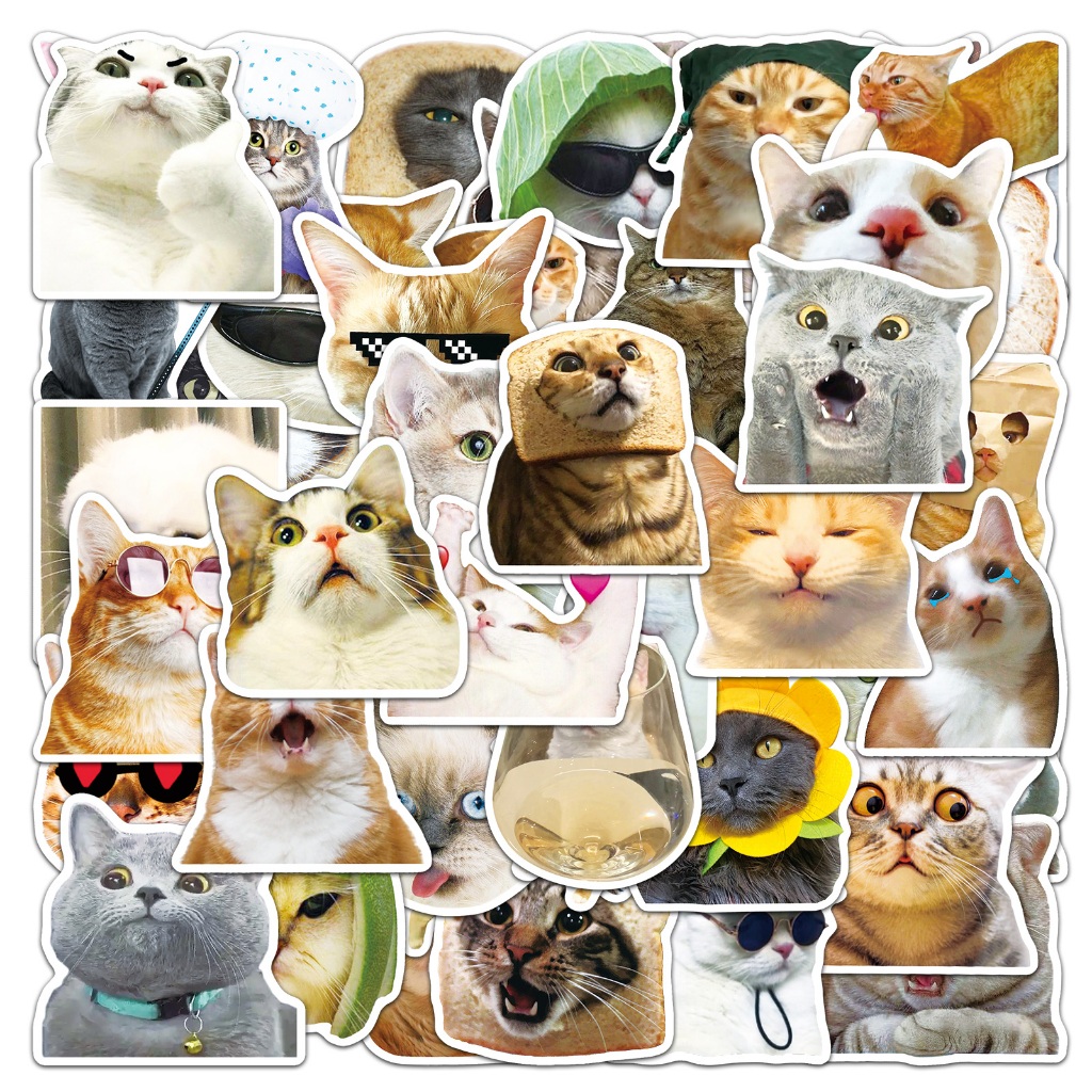 50 Piece Funny Cat DIY Cartoon Graffiti Waterproof Stickers For DIY ...