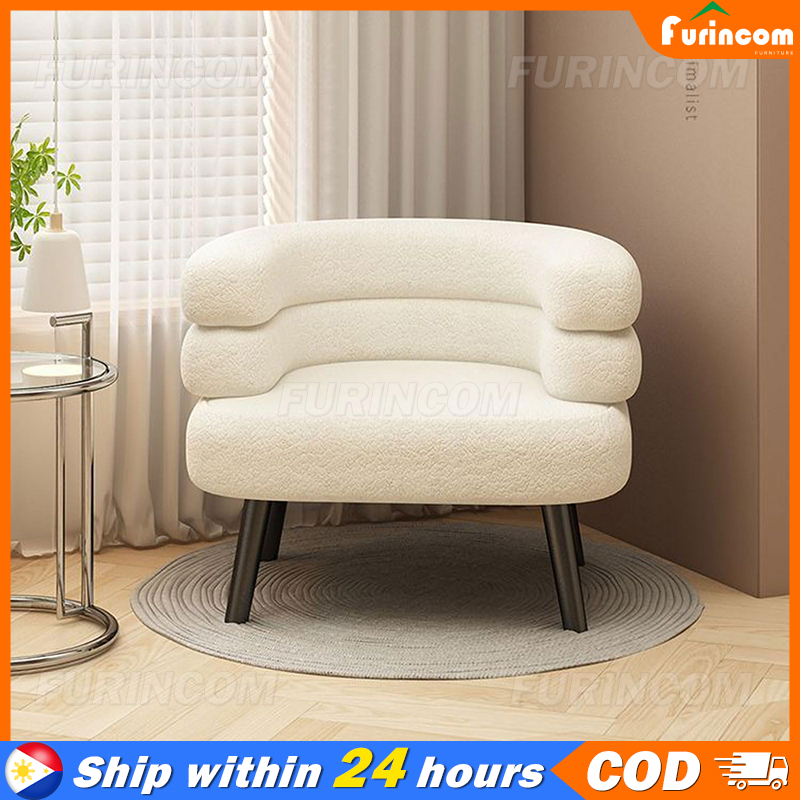 Modern Accent Chair, Single Cuddly Sherpa Lazy Sofa for Living Room,  Bedroom, Salon, and Office, Curved Design Backrest, Comfortable Reading  Couch - Main Image