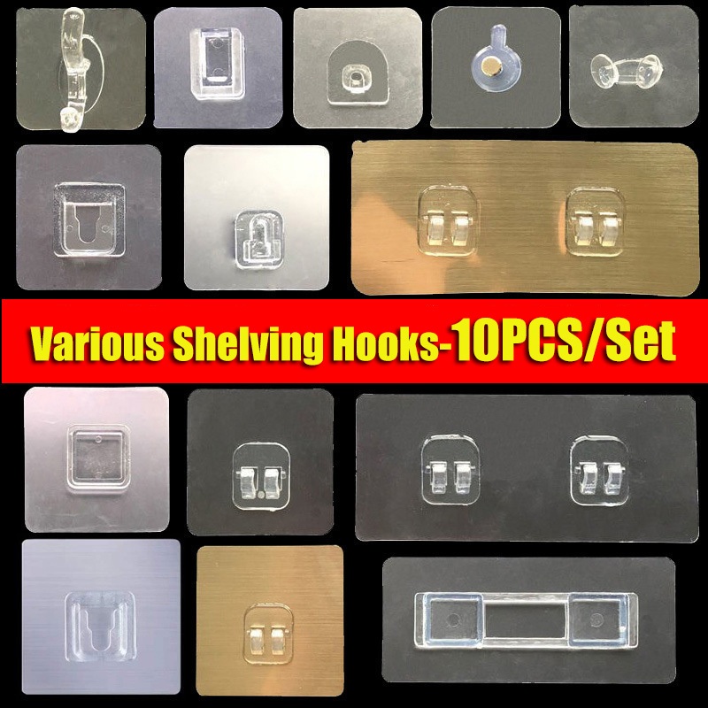 10pcs Collection of kit Hooks Heavy Duty Multi-Purpose Wall Hook Strong ...