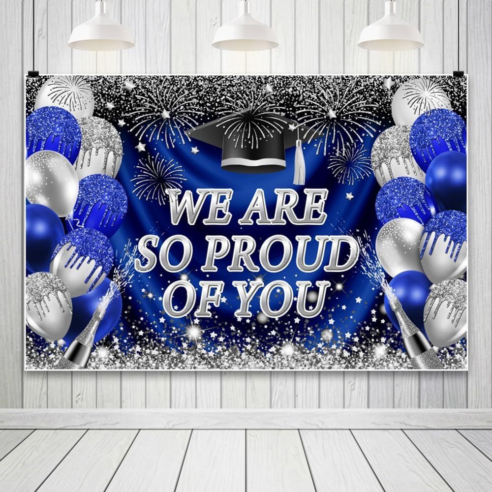 7x5ft Blue and Sliver Graduate Class of 2025 Backdrop Glitter Balloon ...