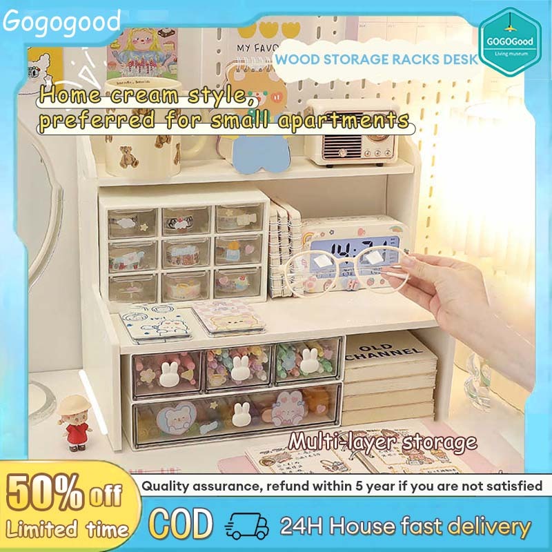 Wood Storage Racks Desk Organizer Cosmetic Drawer Cabinet Organizer ...
