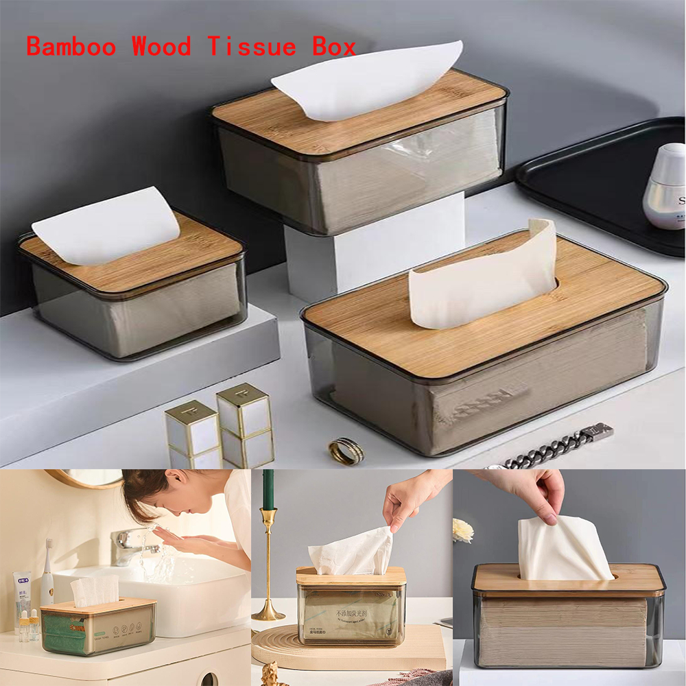 1 PCS Nordic Minimalist Bamboo Wood Tissue Box Rectangular Transparent ...