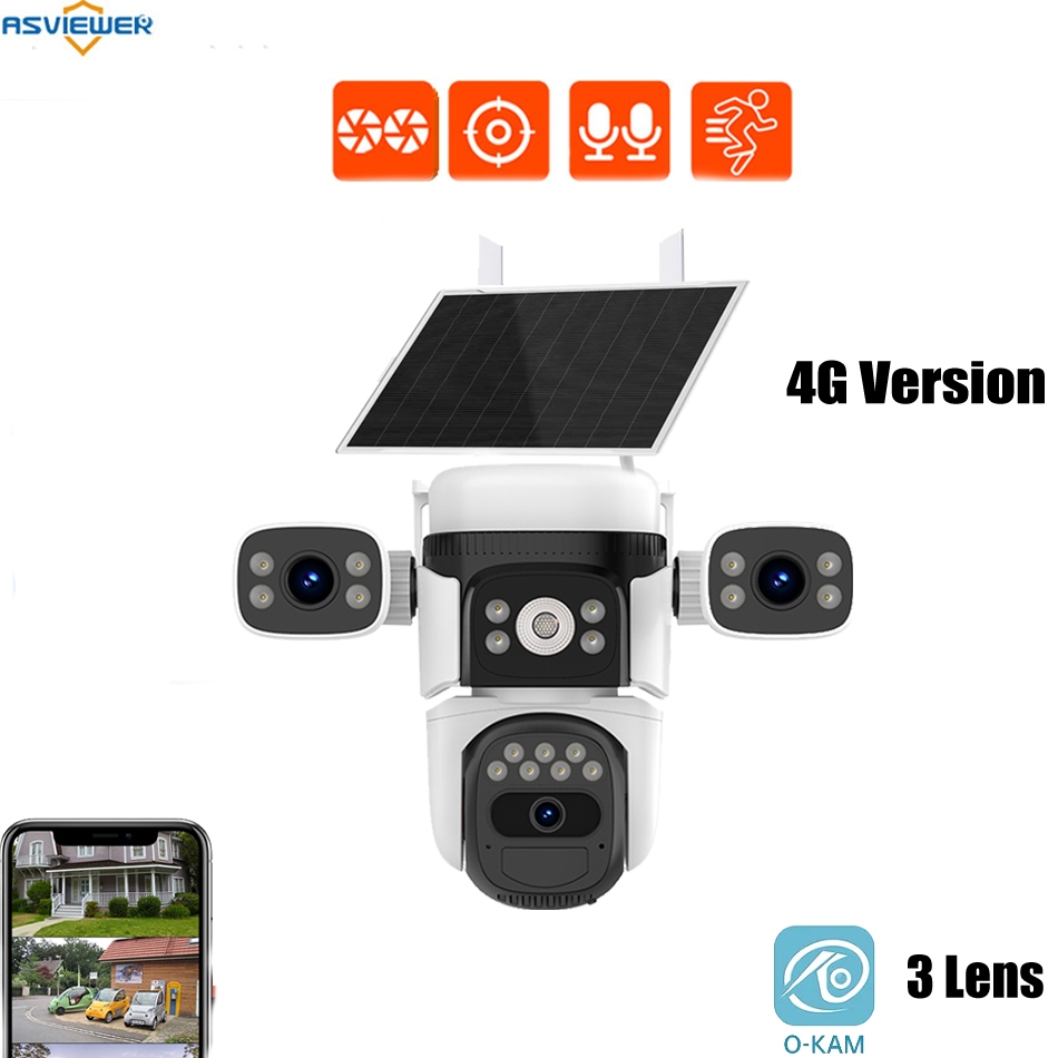 4G Solar PTZ Camera Outdoor AOV IP 3 Lens 2 way audio full view angle ...