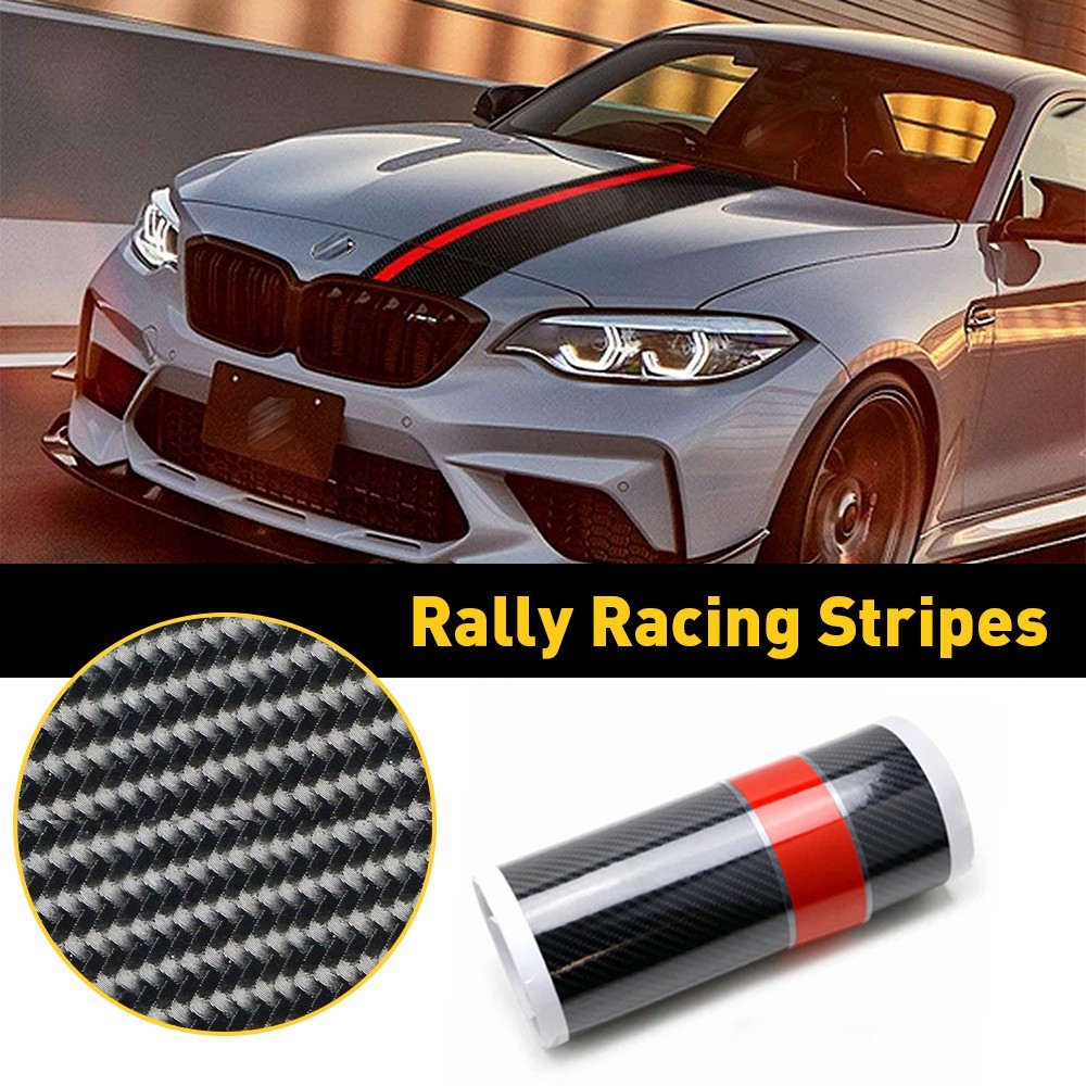 Universal Car Rally Racing Stripes Front Hood 5D Carbon Fiber Decal ...