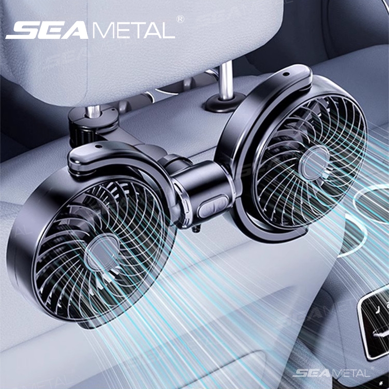 SEAMETAL Car Fan Dual Head Rotatable Rear Seat Dual Fan USB 3-Speed ...