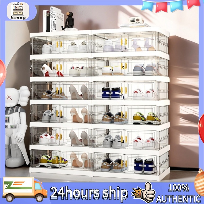 【Transparent】Foldable Shoe Box Folding Cabinet Storage Shoe Rack ...