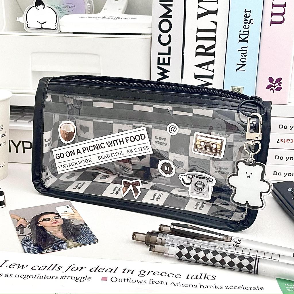 Korean Love Chessboard Triangular Pen Bag Ins Style High Beauty Student ...