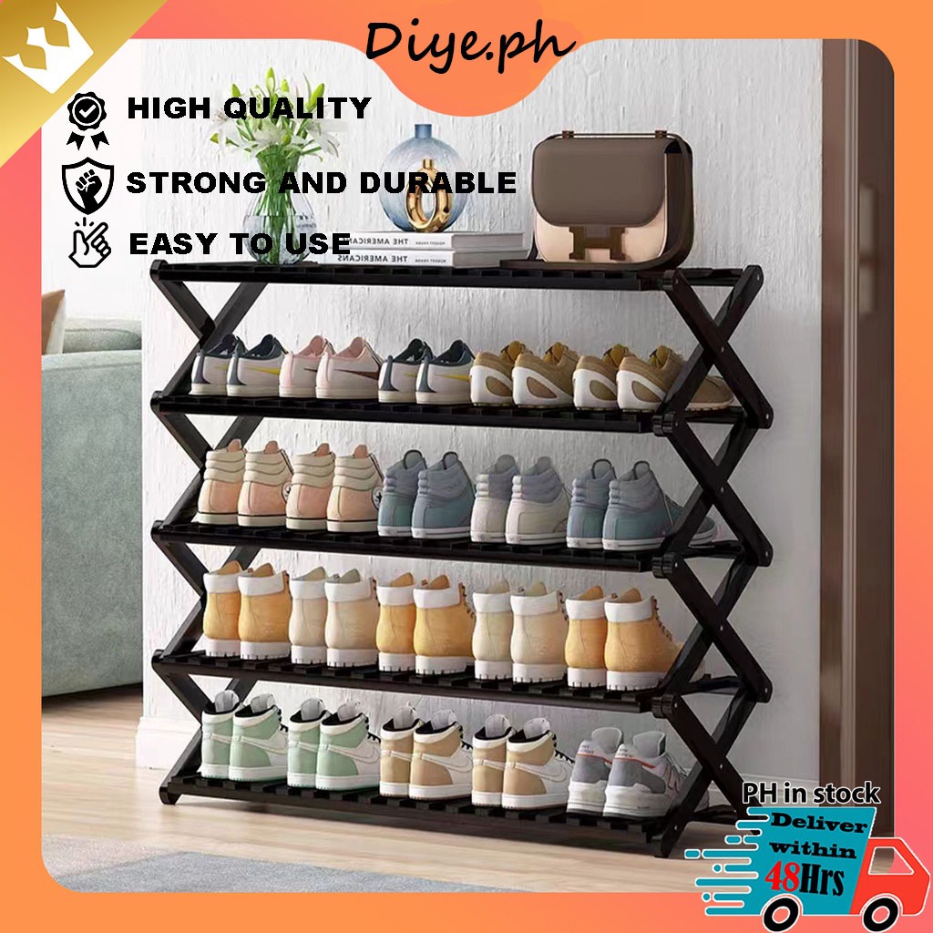 5 Layer foldable Shoes Rack Tier practical Colored Stackable Stainless ...