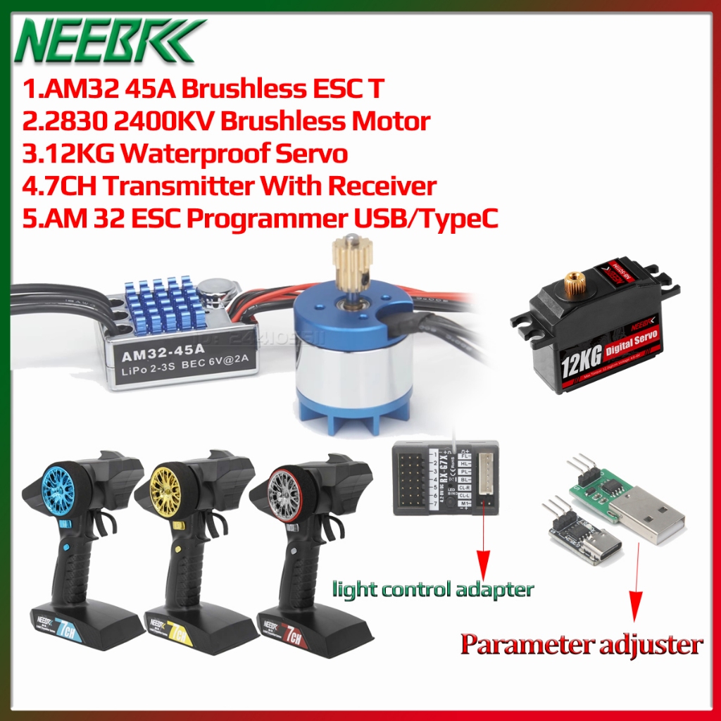 NEEBRC 2830 2400KV Brushless Motor AM32 45A ESC 12kg Servo 7CH ...