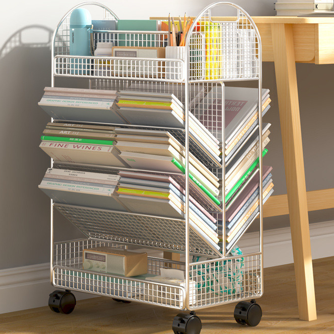 Desk Small Bookshelf Floor Rack Removable Wheeled Book Storage Rack ...