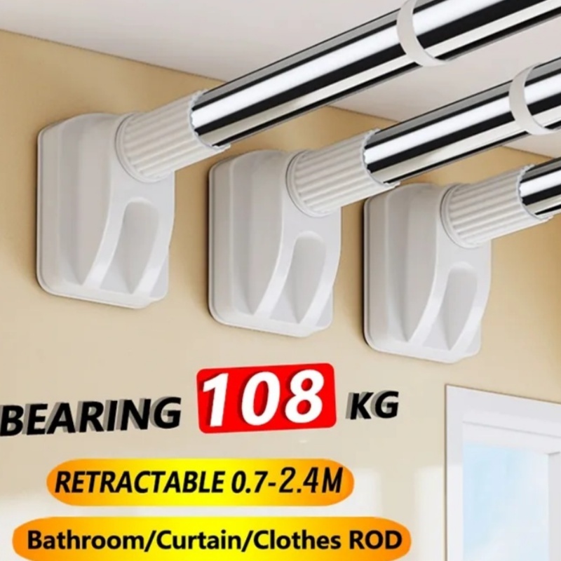 Telescopic No-Drill Adjustable Clothes Rack, Shower Curtain & Towel Rod ...