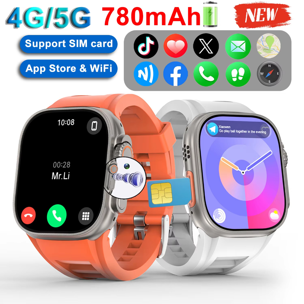 New DT Ultra 4G 5G Call Smart Watch Men Support SIM card WIFI Camera  800mAh SmartWatch App store NFC Compass GPS Games Fashion Smartwatch