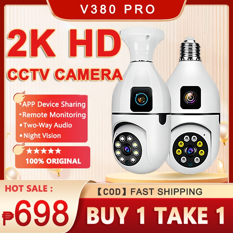 BUY 1 TAKE 1 2K HD V380 Pro Bulb CCTV Camera Wireless WIFI Dual Lens ...