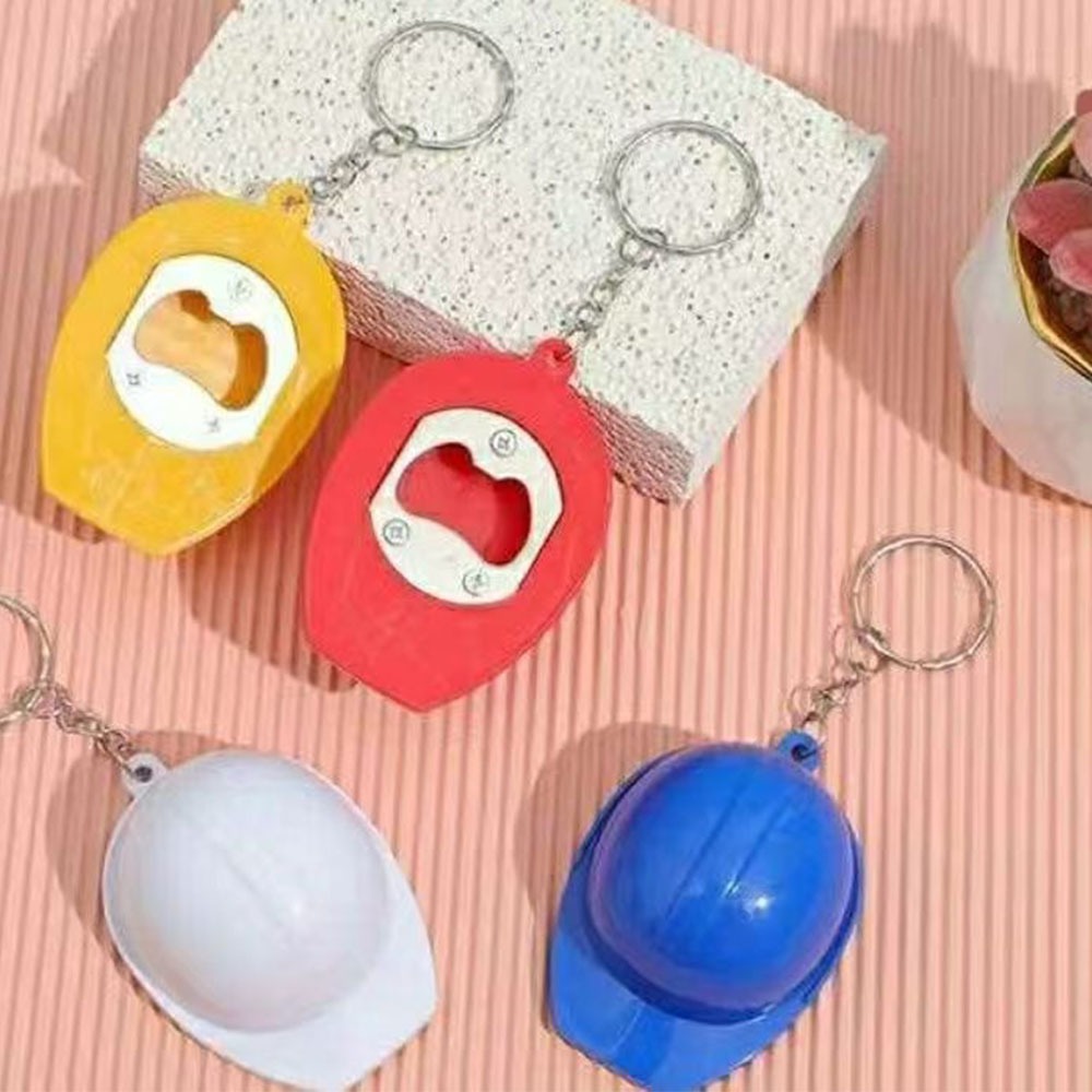 Creative Hard Hat Beer Bottle Opener Keychain Simple Solid Color Helmet ...