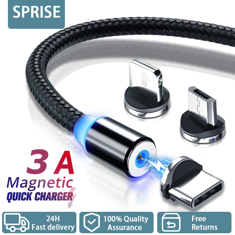 SPRISE Magnetic Charger Cord With Light Cable With Micro USB Type-C For  iphone Android