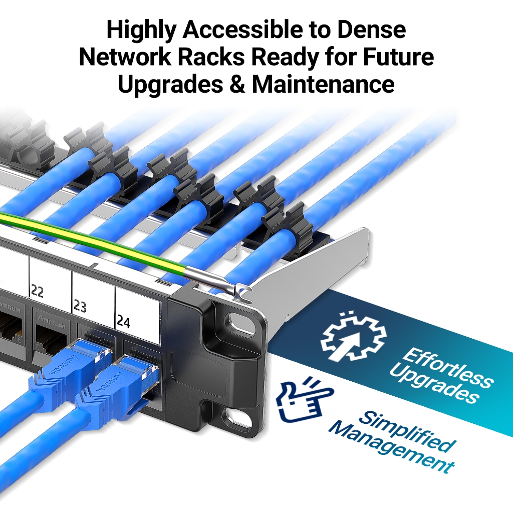 AMPCOM 1U 24-Port Keystone Patch Panel, UTP Rack-Mounted with Rear ...