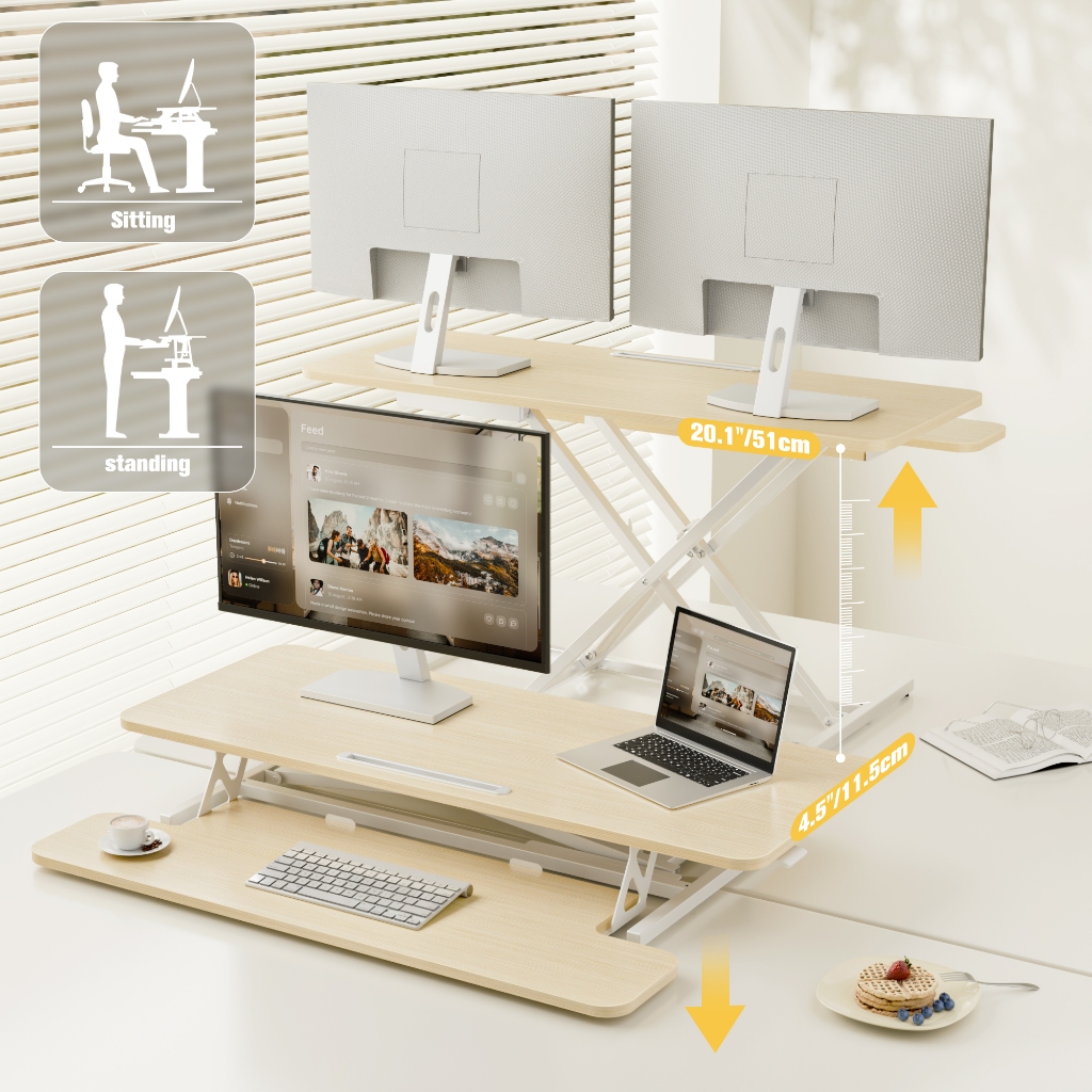 ERGOMAKER 101cm Standing Desk Converter with Keyboard Tray Height ...