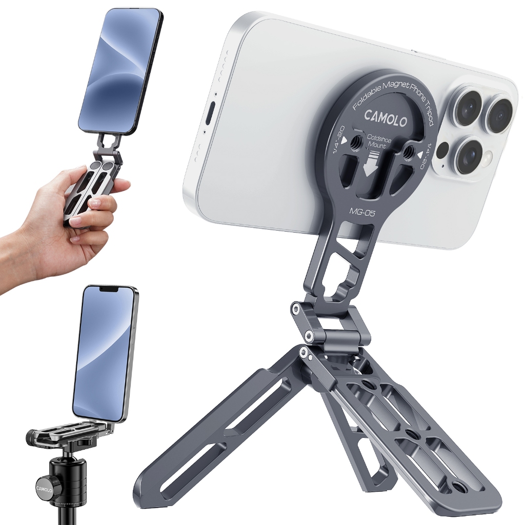 CAMOLO MG05 Magnetic Phone Tripod Mount Desktop Stand Multi-function with  Arca Base Mount/1/4