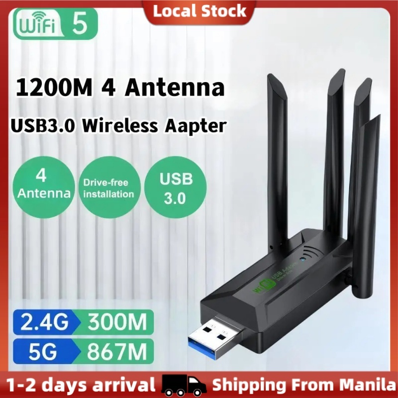 [Local Stock] USB Wifi Adapter 1200Mbps 4 Antenna USB Network Card ...