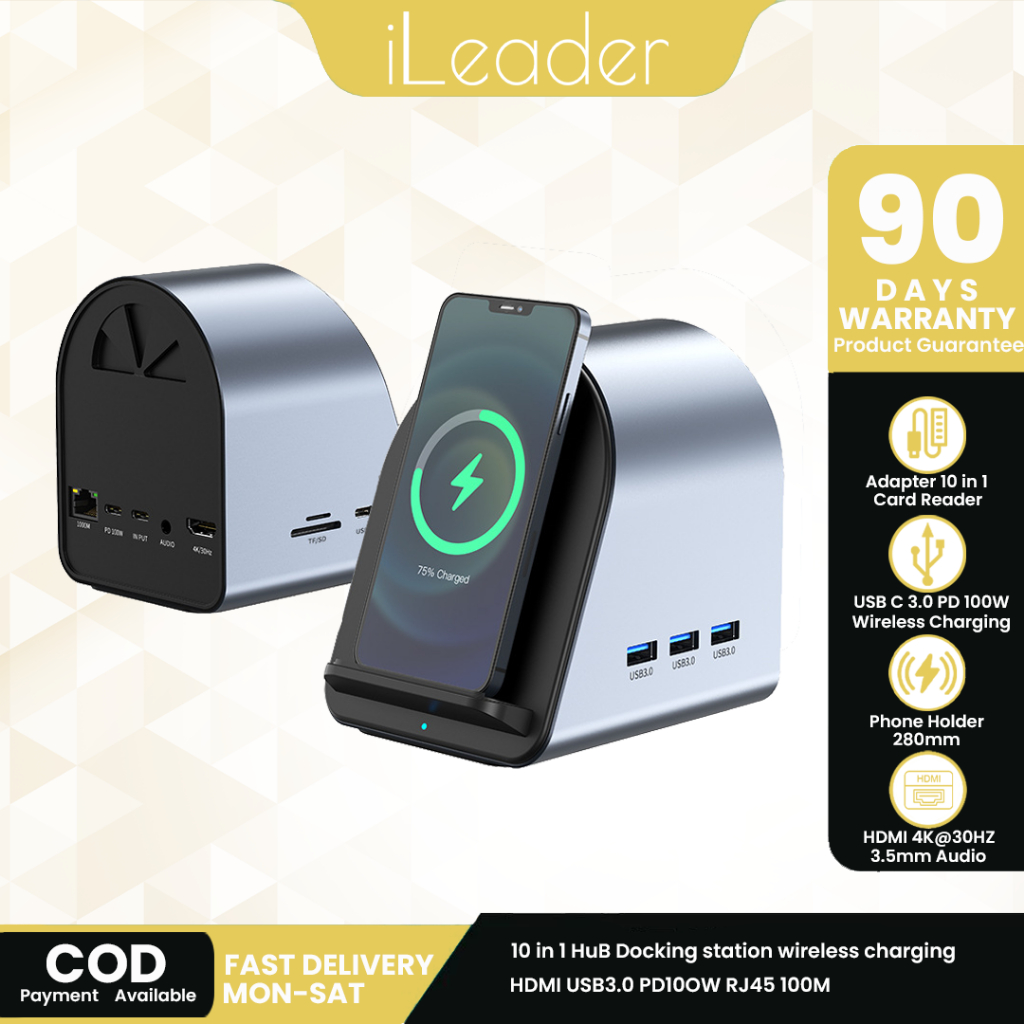 iLeader 10In1 Docking Station 15W Wireless Charging PD 100W Output USB3 ...