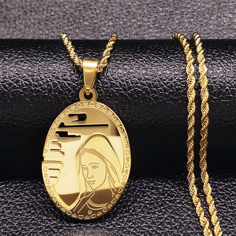 Stainless Steel Virgin Mary Necklace - Catholic Medal Jewelry for Women ...