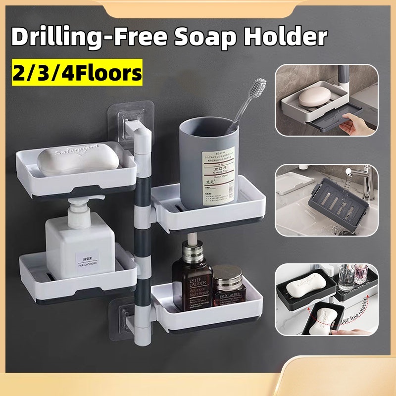 2/3/4 Rotating Drain Soap Holder Wall Hanging Self-Adhesive Soap Dish ...