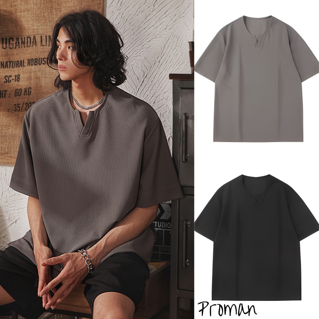 Proman-Men's Plain Waffle T Shirt Korean Style Simple Trendy Casual ...