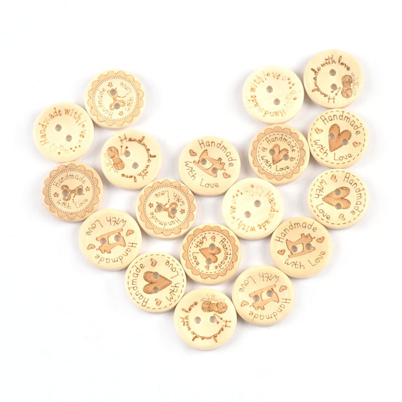 50pcs 20mm Wooden Carved Pattern Buttons For DIY Clothing Pants Bags ...