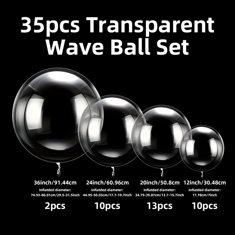 35PCS Multi-Size Transparent Bobo Balloon Set No Wrinkle Bobo Clear ...