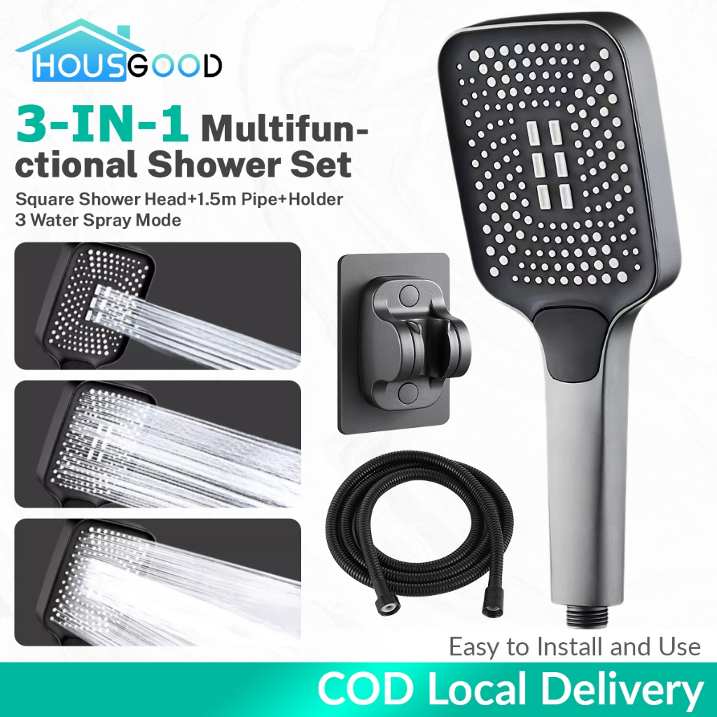 [HOUSGOOD]Large Panel 3 Modes High Pressure Water Saving Shower Head ...