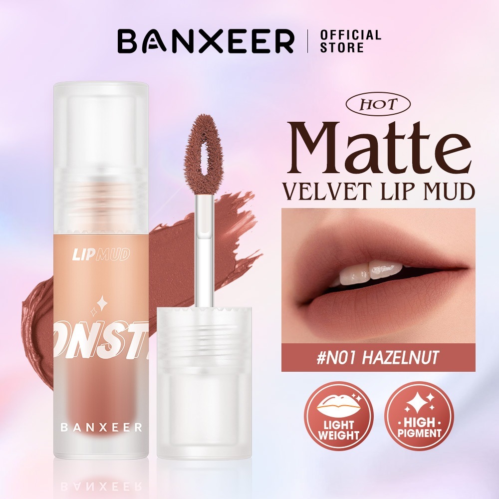 BANXEER Matte Lip Tint Dual-Use for Lip & Cheek Lid Mud Creamy Lip ...
