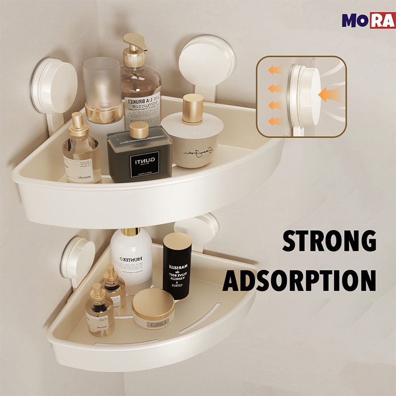 MORA Suction Cup Bathroom Corner Rack With Free Hooks Kitchen Bathroom ...
