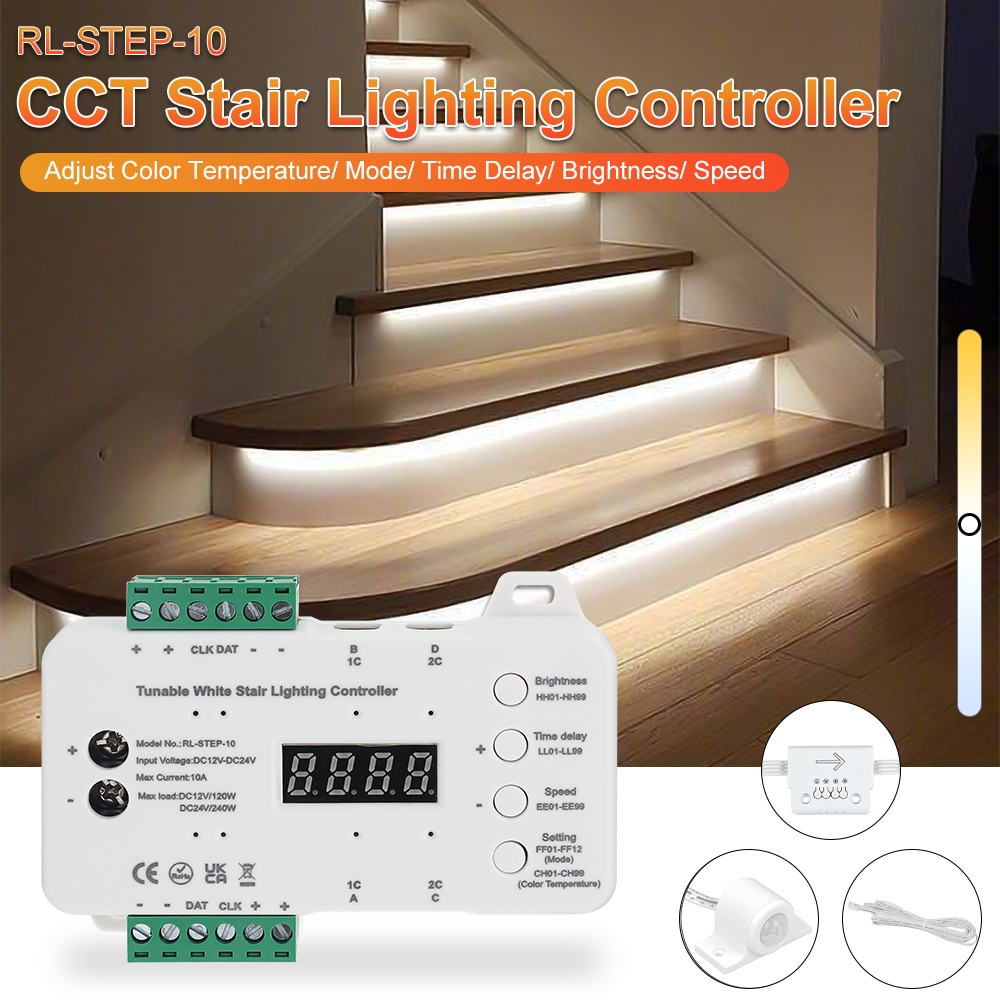 CCT Dimmable LED Stair Light Strip Motion Sensor Stair Strip Light 10 ...