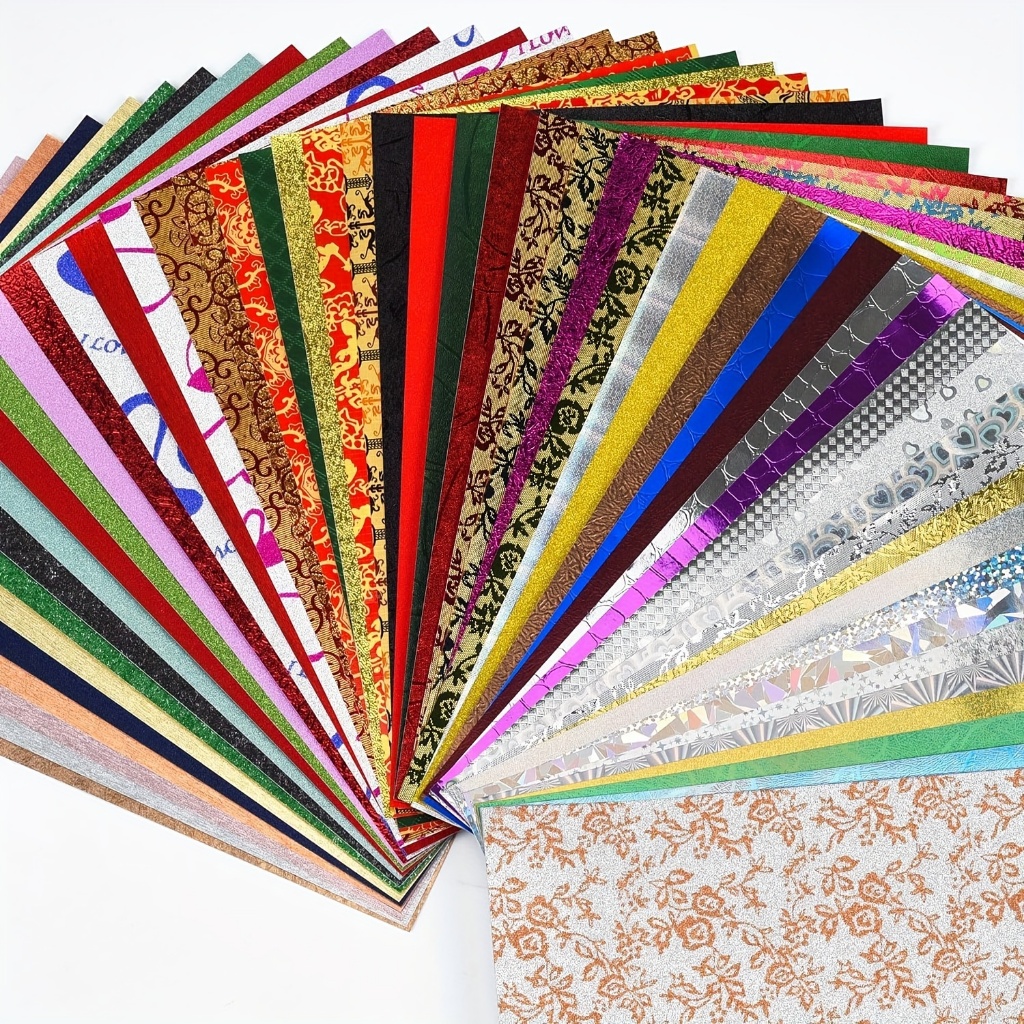 A5 GlitterTextured Scrapbook Paper - 50 Sheets Assorted Colors Designs ...