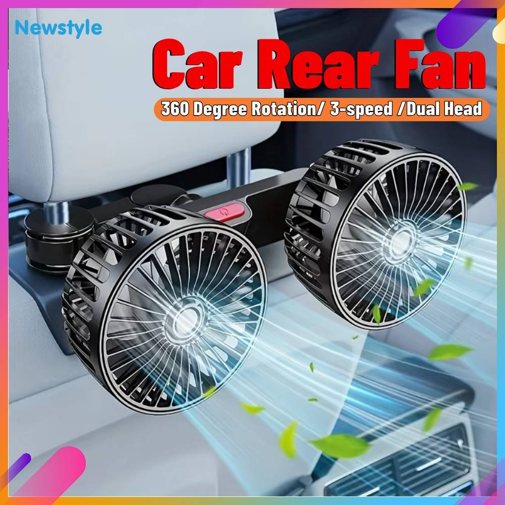 car rear fan 360 degree USB double head fan 3 speed wind speed car ...