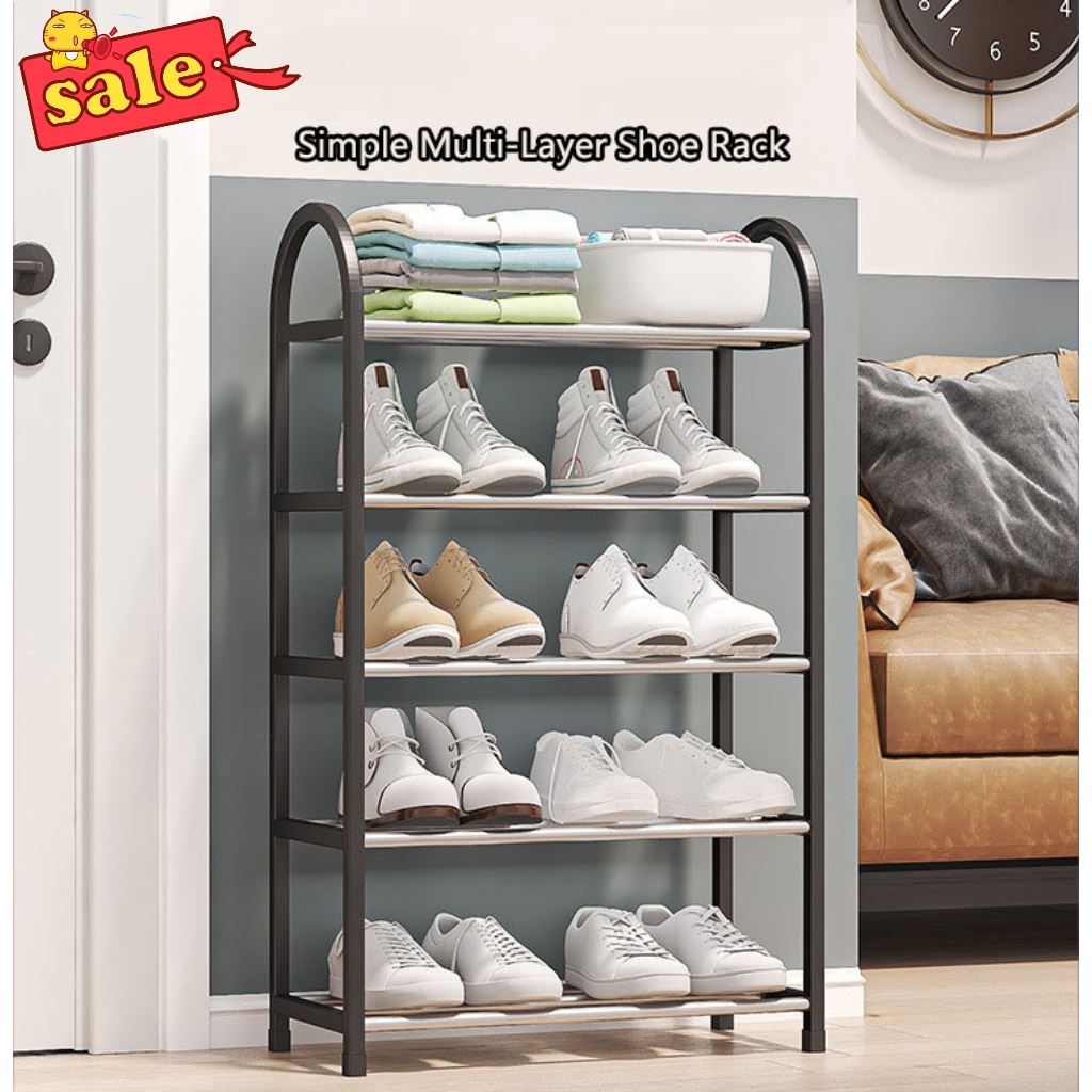 Black 4 Layers foldable Shoes Rack Tier Colored Stackable Stainless ...