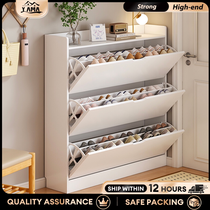 Wooden Shoe Rack Flip Shoe Cabinet High-Capacity Organizer With Cover ...